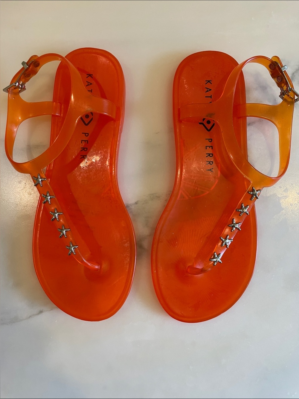 Katy Perry Collections Bright Orange Jelly Star T-Strap Sandals